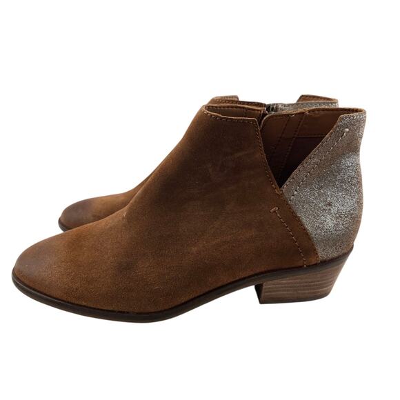 Frye Caden Ankle Boots Womens 9.5 M Cognac Brown Suede Metallic Beige Low Heel - Picture 5 of 11